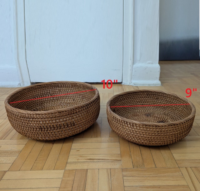 2pc Bamboo Basket Storage Rattan Tray Wicker Bread Fruit Bowl