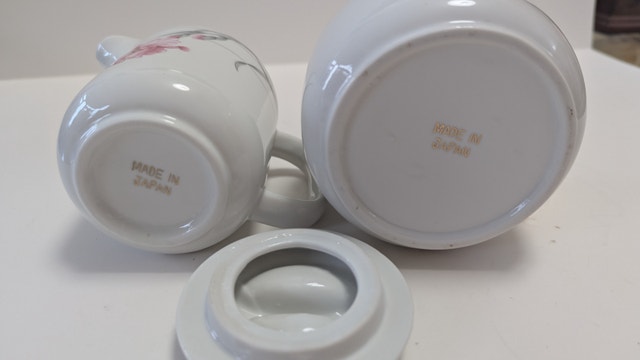 Vintage Creamer & Sugar bowl Pink Orchids 1970s Japan - photo 3