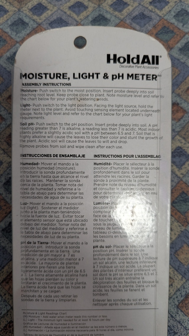NEW Houseplant Soil Meter 3 in1 pH/Moisture/Light - photo 3