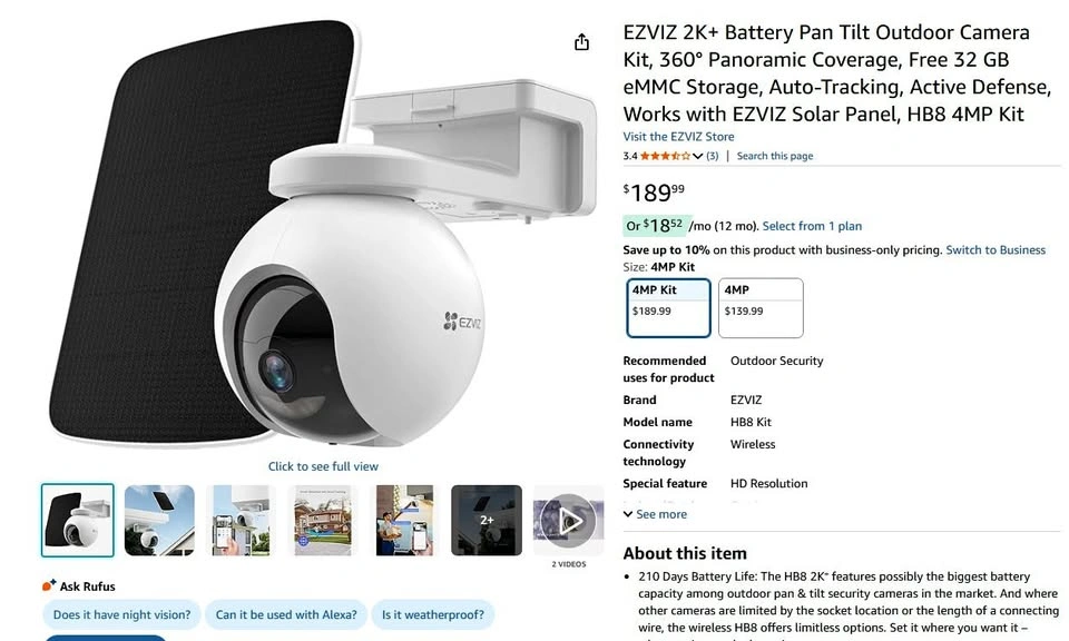 Brand New Sealed EZVIZ HB8 Wireless Outdoor Security Camera Kit