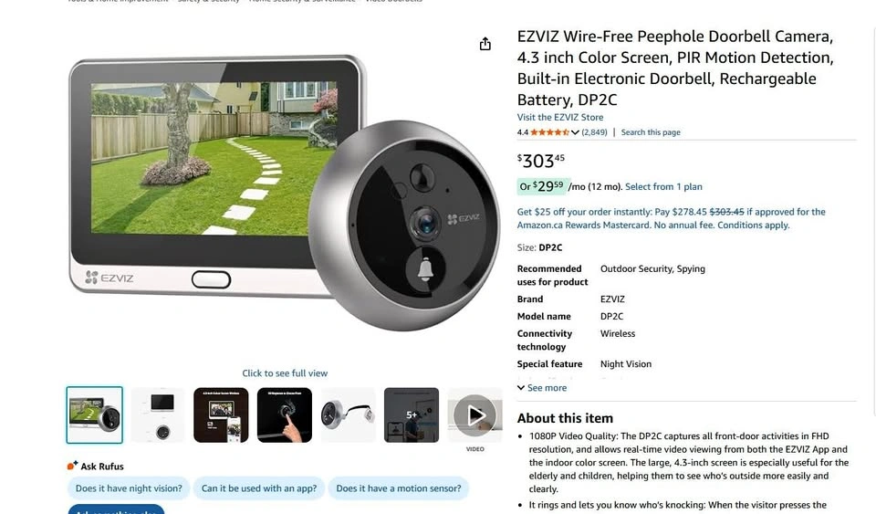 Brand New Sealed EZVIZ DP2C Smart Peephole Doorbell Camera