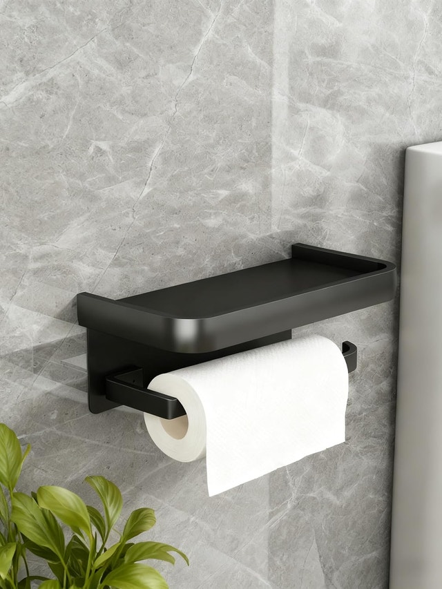 Toilet Paper Holder with Storage Shelf