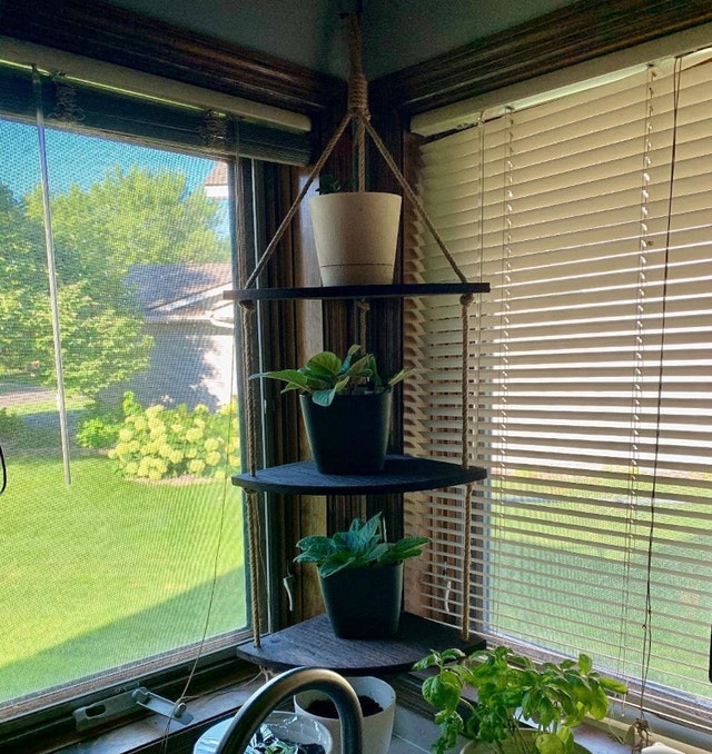 HANGING CORNER SHELF, Natural Wood and JUTE-ROPE (3-Tier) - photo 3