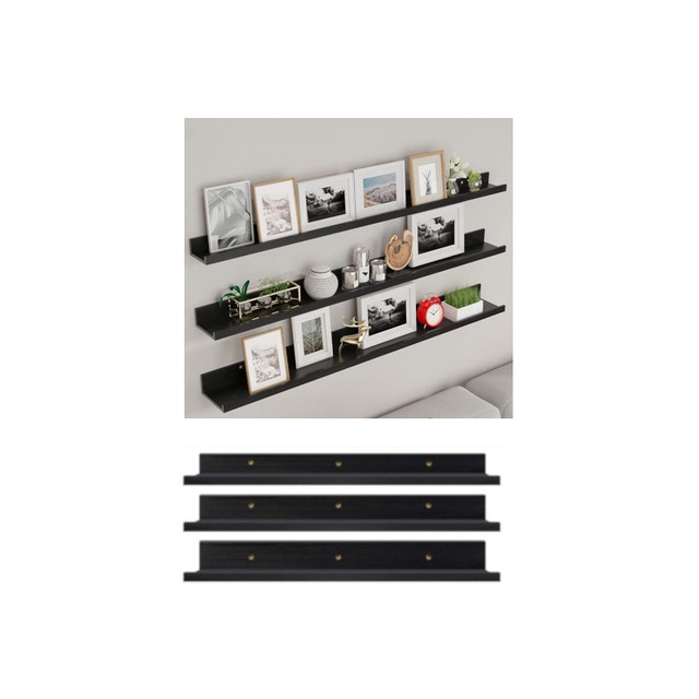 36 Inch Black Floating Wall Ledge Shelves Set of 3