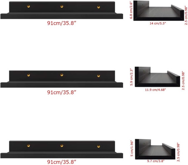 36 Inch Black Floating Wall Ledge Shelves Set of 3 - photo 3