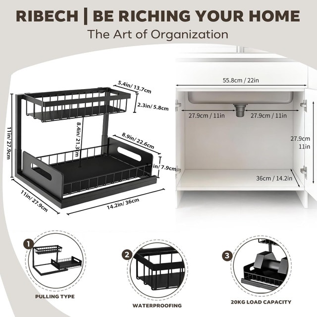 2-Tier Under Sink Organizer with Sliding Basket - photo 2