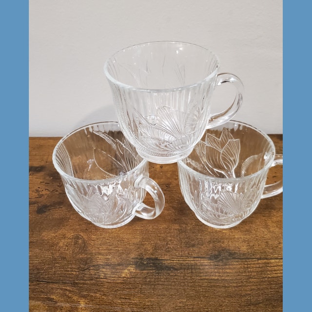 Embossed Glass Coffee Mugs, Tea Cups, Fruit Cups, Icecream Mug -