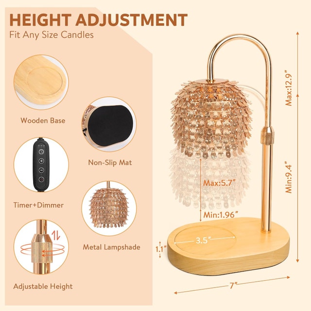 Candle Warmer Lamp with Timer, Dimmer & Adjustable Height - photo 2