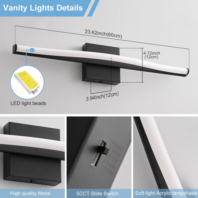 Modern Bathroom, Bedroom Light, Black Vanity Light 5CCT Dimmable - photo 4