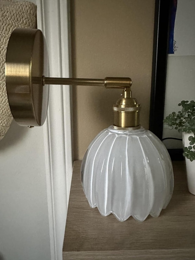 Wall Sconce PAIR, White Tulip Glass Lampshade, 180 Degree Adjust - photo 2