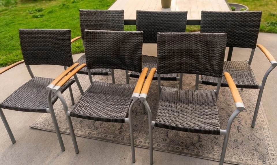 7 Piece Outdoor Dining Set – Ratana Wicker Armchairs + Aluminum - photo 2