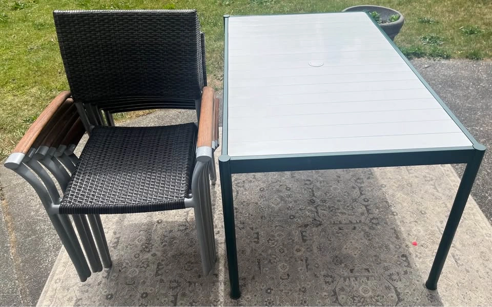 7 Piece Outdoor Dining Set – Ratana Wicker Armchairs + Aluminum - photo 3
