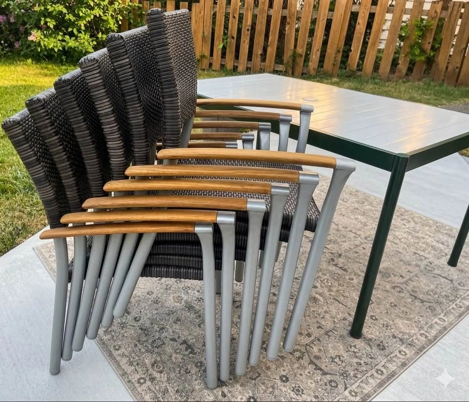 7 Piece Outdoor Dining Set – Ratana Wicker Armchairs + Aluminum - photo 5