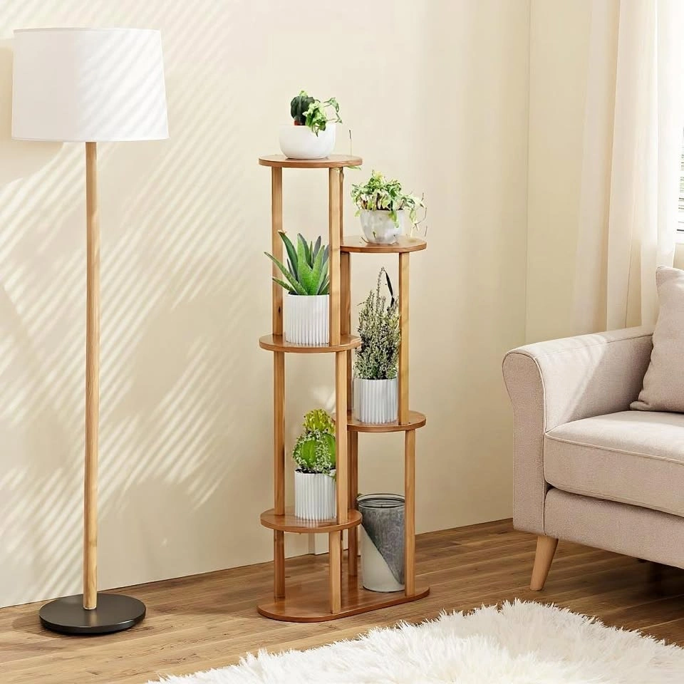 Bamboo Plant Display Rack with Circular Shelves $25