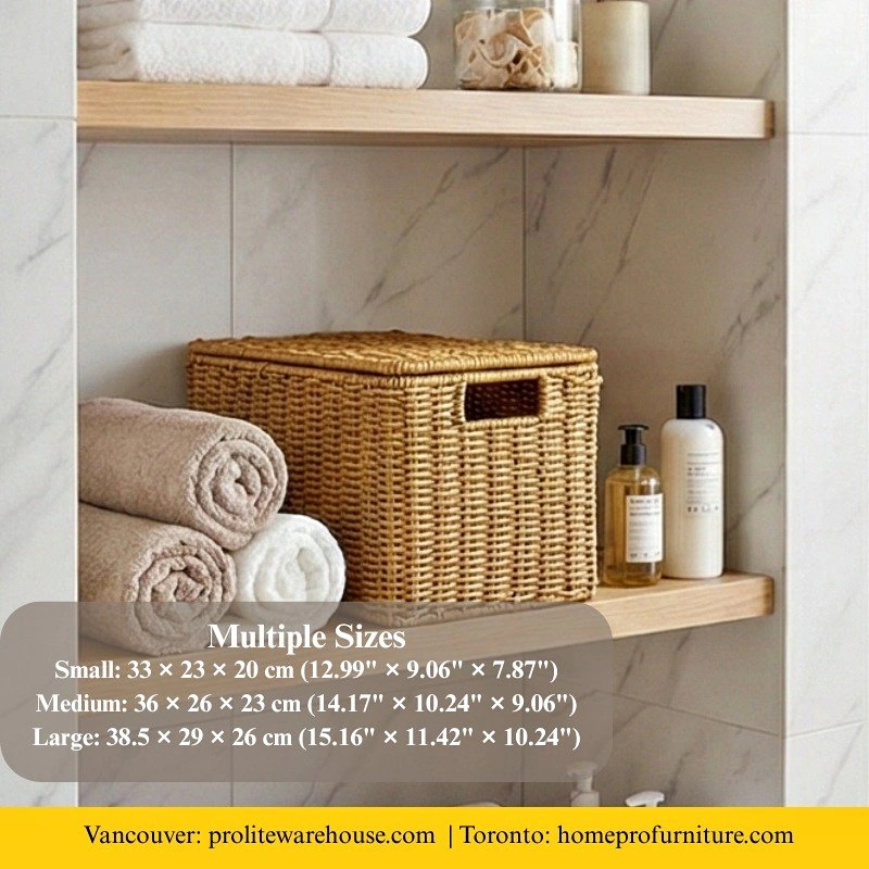 C1028 BAS011 - Rectangular Rattan-Style Storage Basket with Lid
