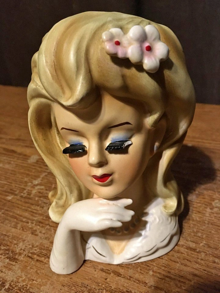 LEFTON LADY HEAD PLANTER VASE #2536