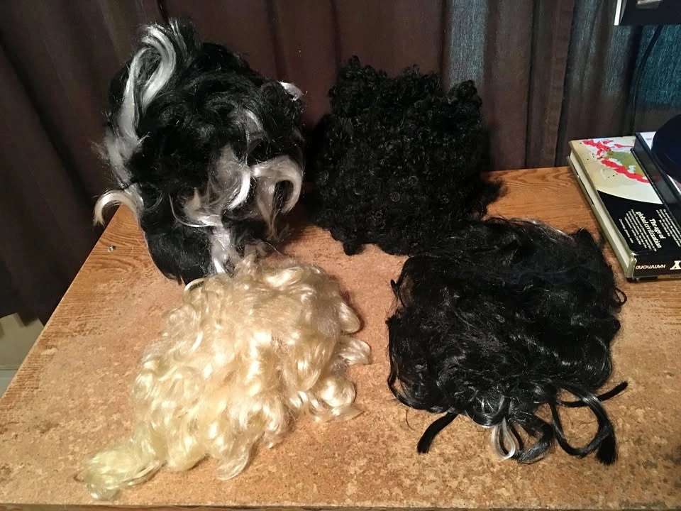 LOT OF 4 WOMEN'S WIGS BLOND BLACK CURLY BLACK & WHITE BRIDE OF F