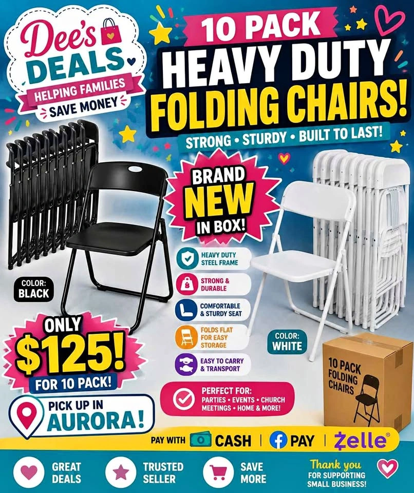 10 Pack Heavy Duty Folding Chairs - BRAND NEW IN BOX!