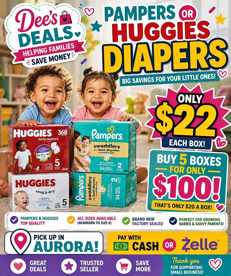 Huggies or Pampers Diapers $22 a box or 5 boxes for $100