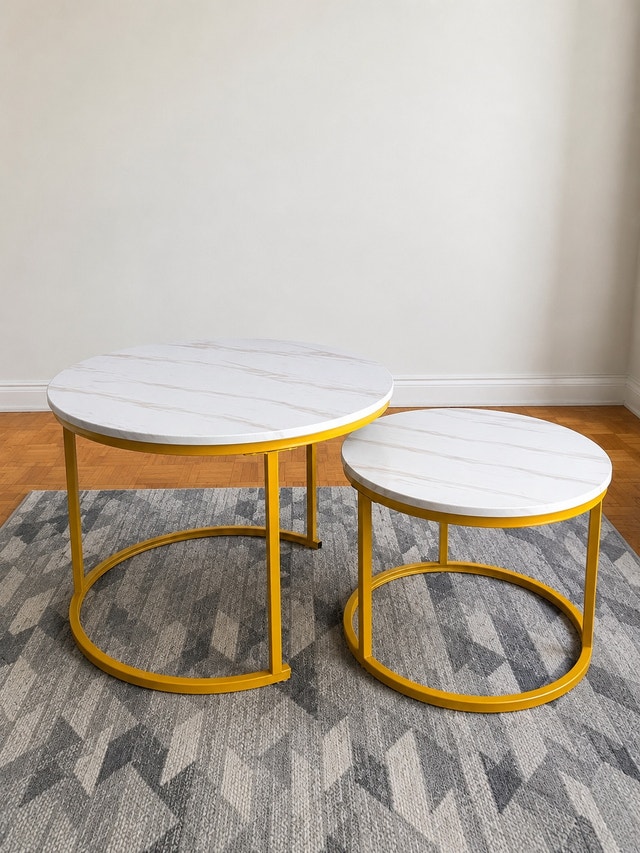 2 Modern Nesting Coffee Tables - Marble Look Tops