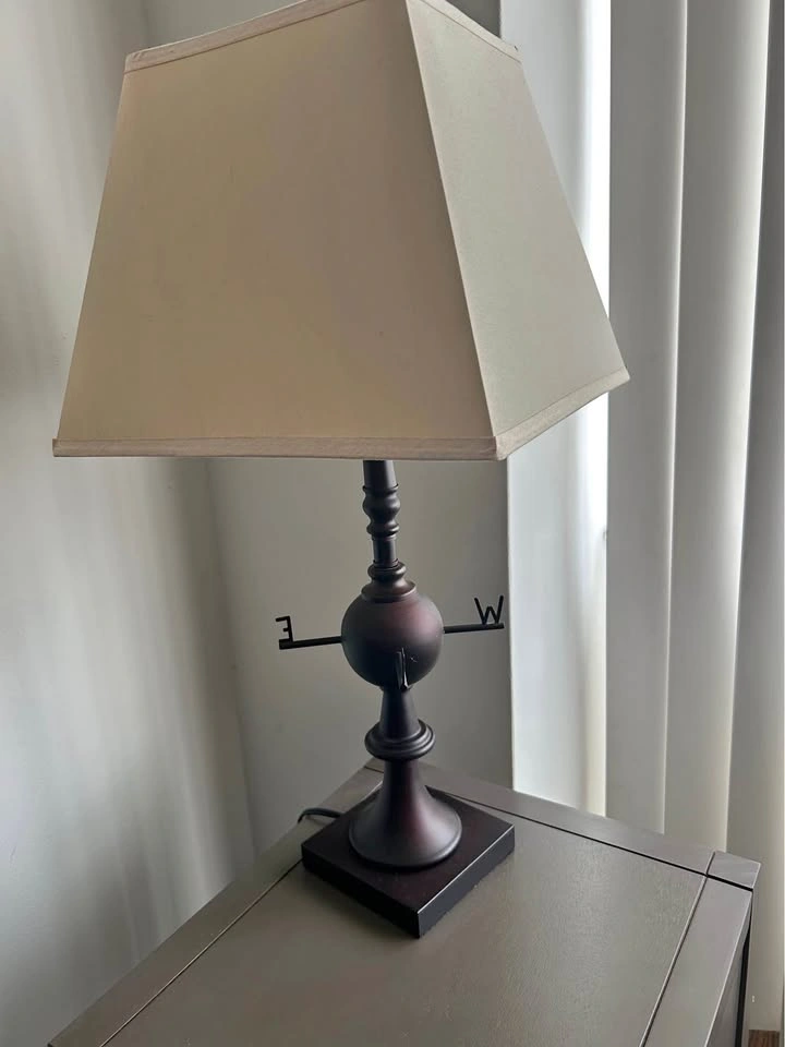 2 Dark Bronze Compass Style Table Lamps (Matching Pair)