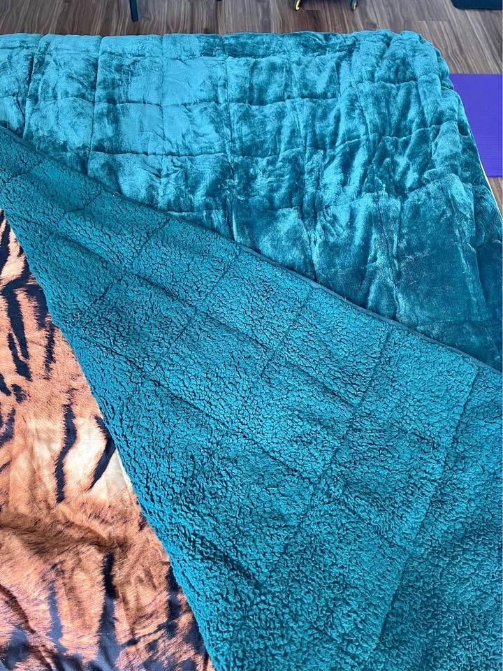 Bottle moss green turquoise weighted blanket velvet sherpa soft