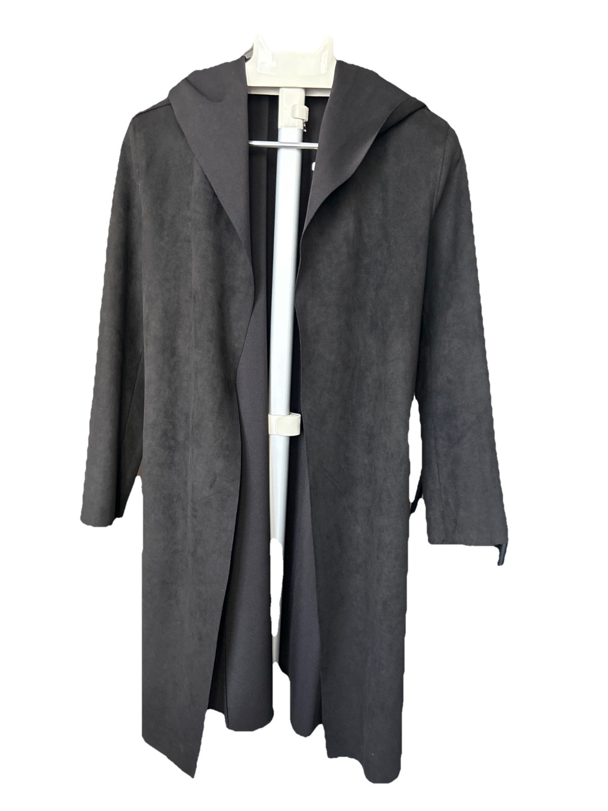 ZARA Black Faux Suede Wrap Jacket with Hood, Size M