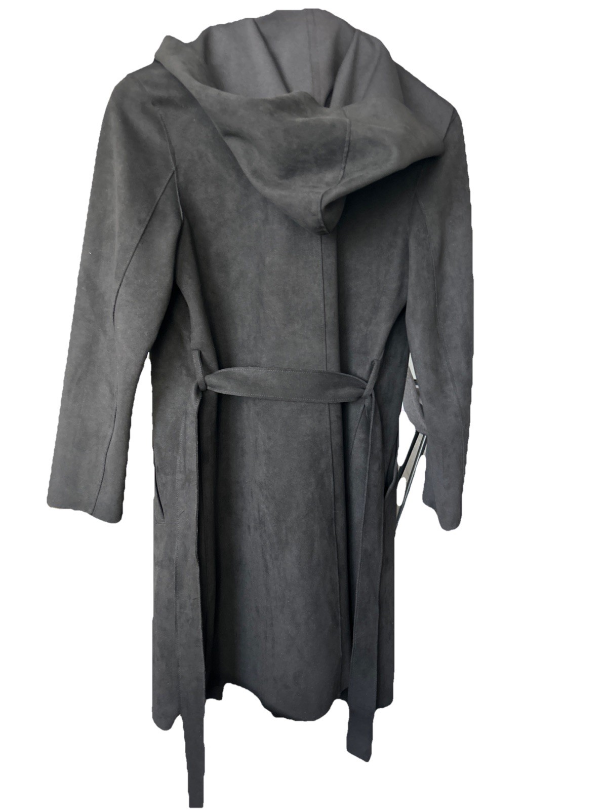 ZARA Black Faux Suede Wrap Jacket with Hood, Size M - photo 2