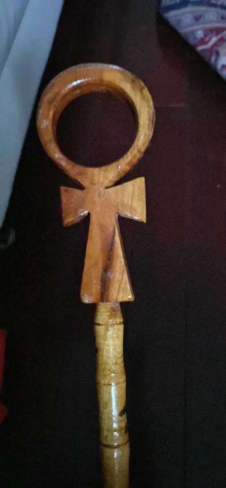 Bamboo Walking Stick with Ankh Carved Handle
