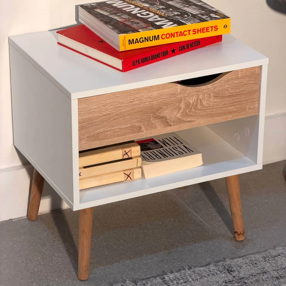 Midcentury Modern Style Nightstand with Drawer and Shelf + wood - photo 3