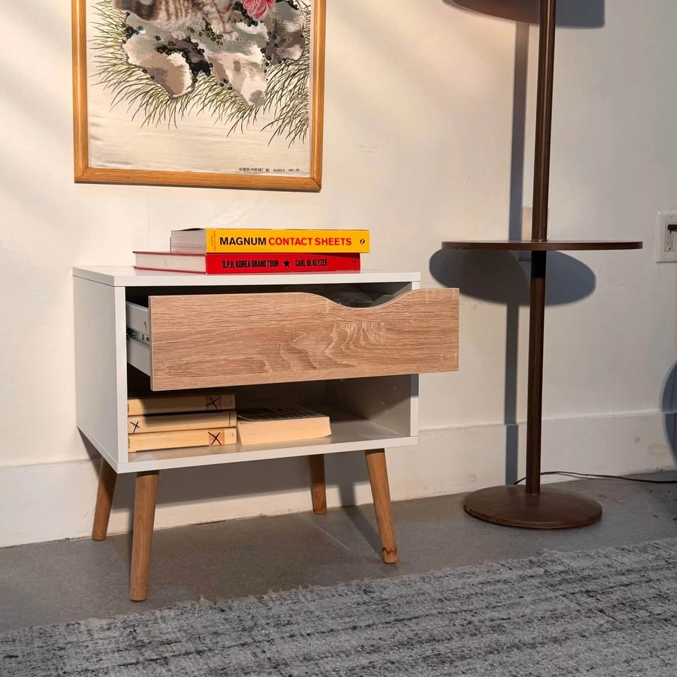 Midcentury Modern Style Nightstand with Drawer and Shelf + wood - photo 4