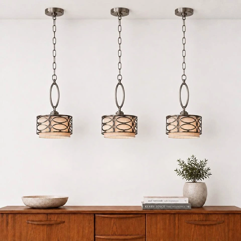 Set of 3 Brushed Nickel Pendant Lights