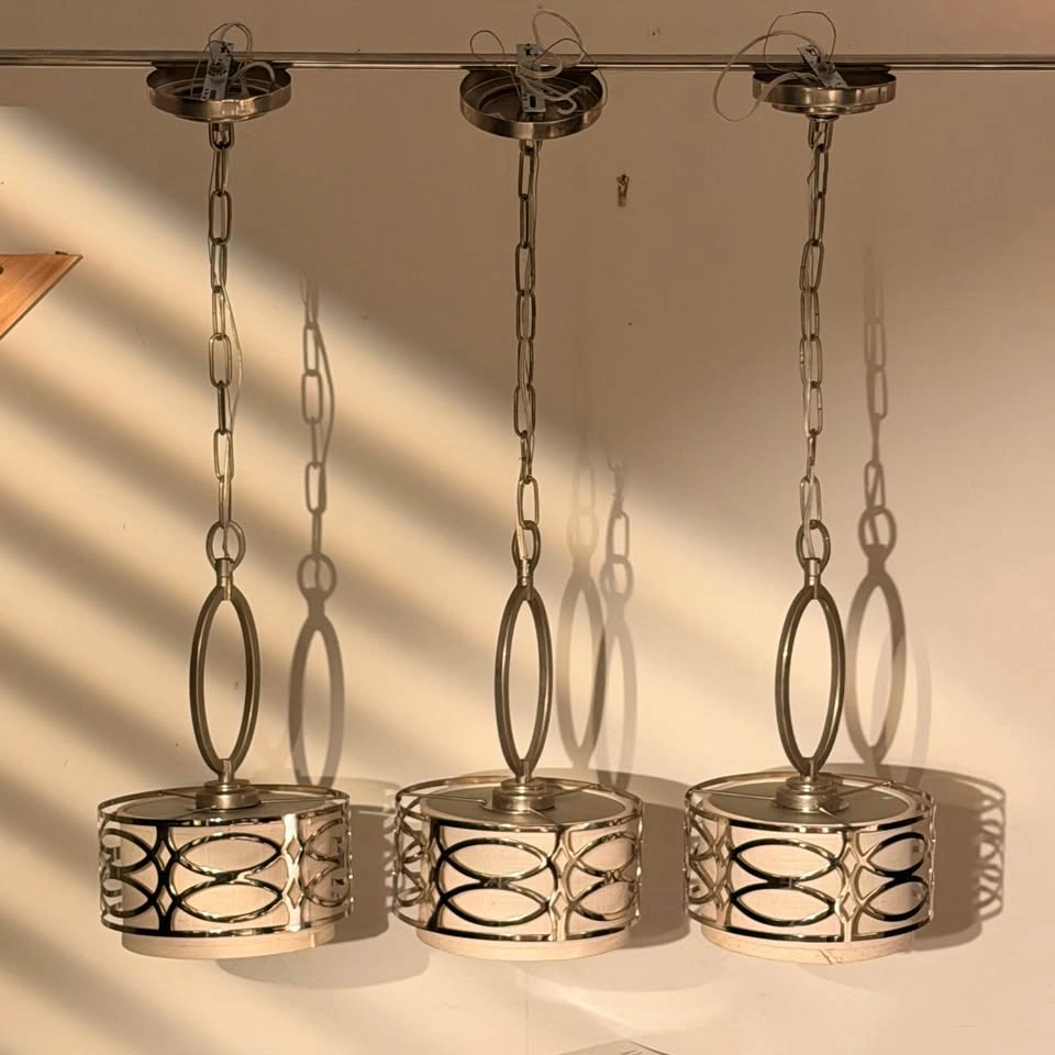 Set of 3 Brushed Nickel Pendant Lights - photo 2
