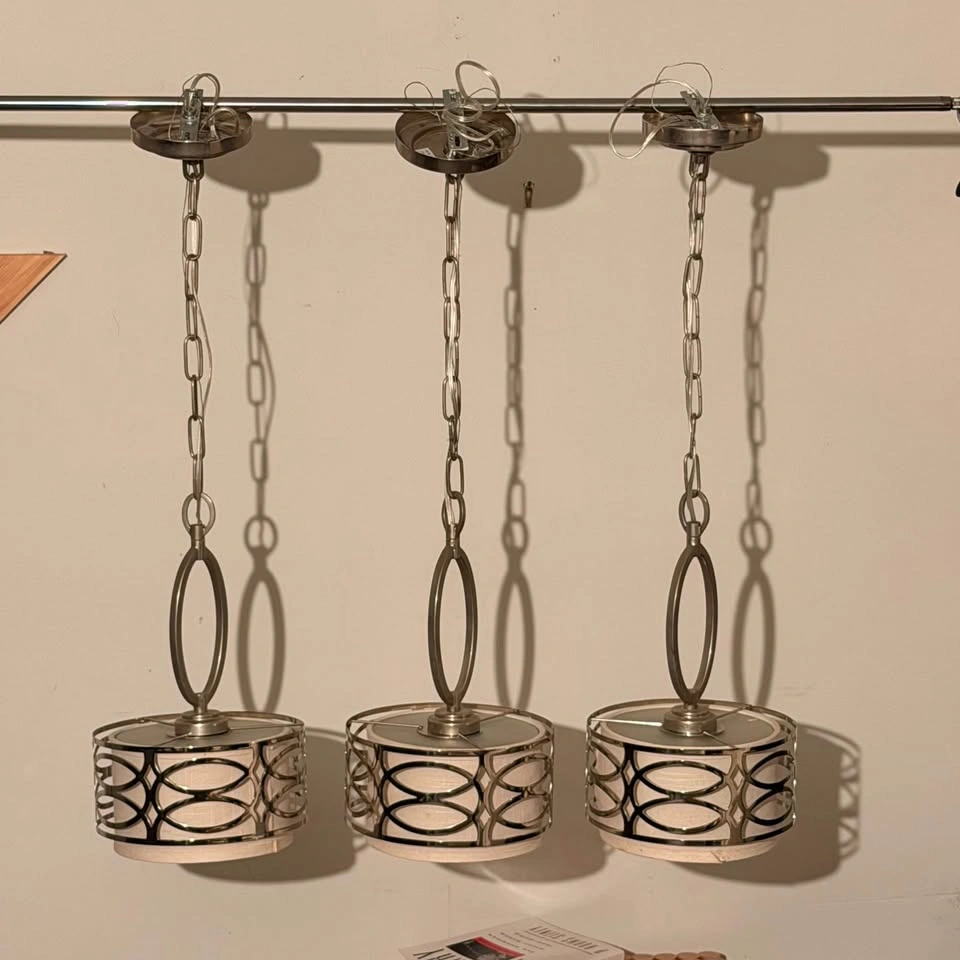 Set of 3 Brushed Nickel Pendant Lights - photo 3