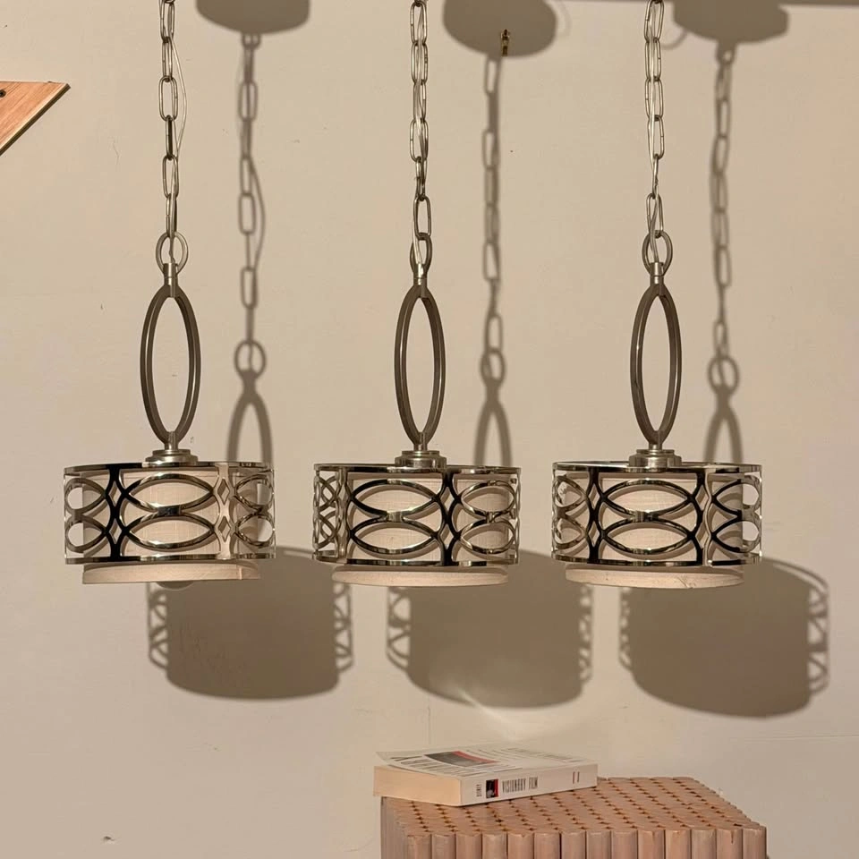 Set of 3 Brushed Nickel Pendant Lights - photo 4