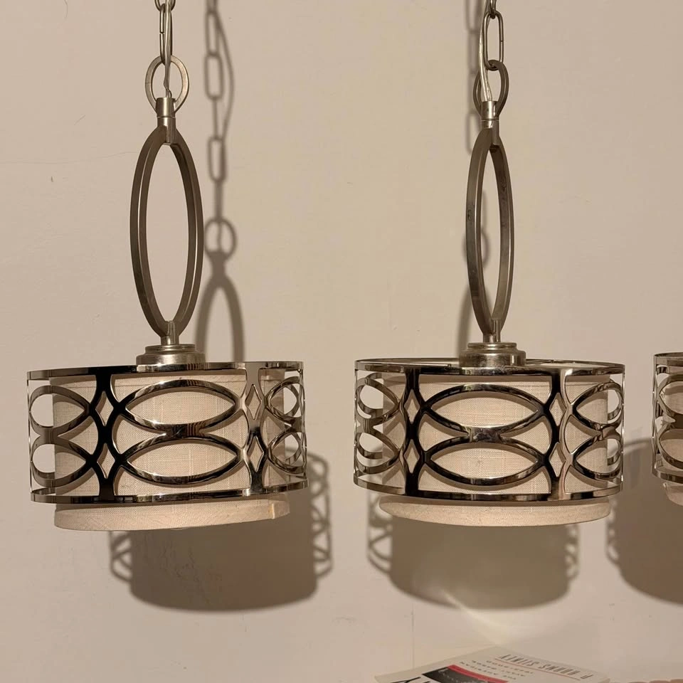 Set of 3 Brushed Nickel Pendant Lights - photo 5