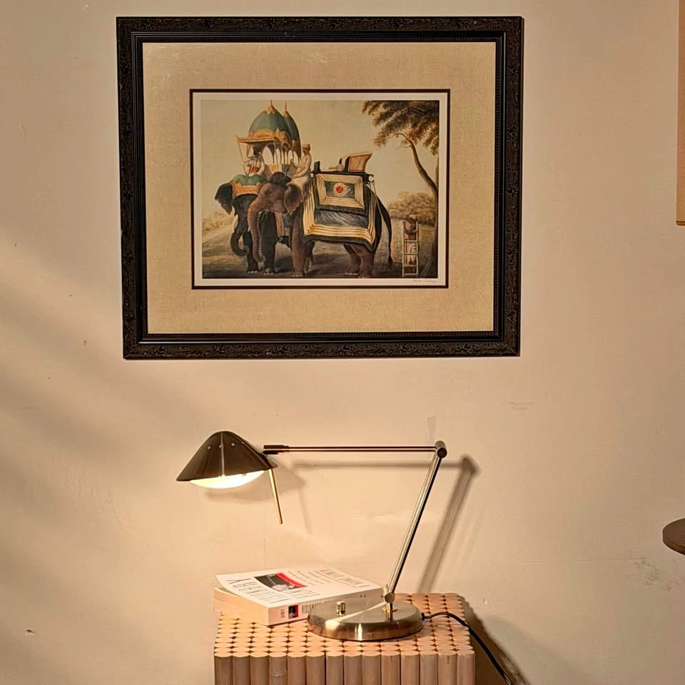 Vintage Indian Artwork in Carved Frame, Signed Amit Satay