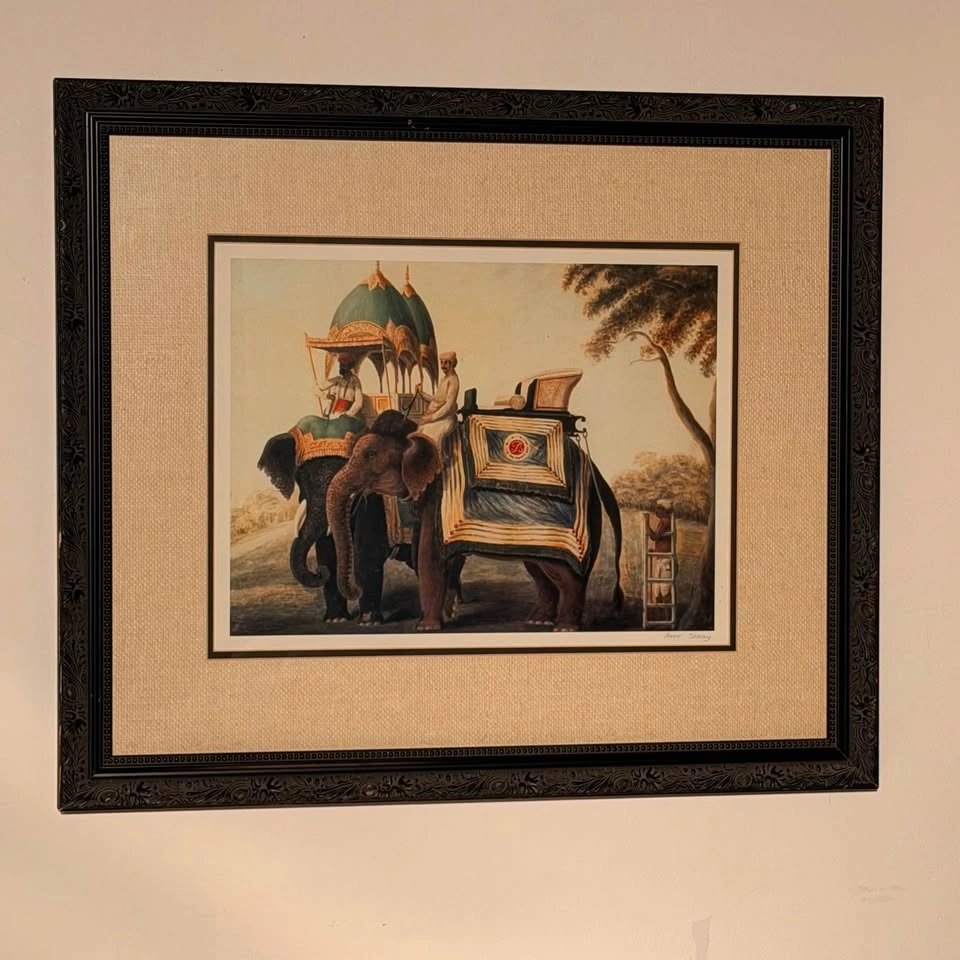 Vintage Indian Artwork in Carved Frame, Signed Amit Satay - photo 2