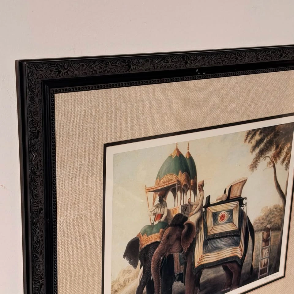 Vintage Indian Artwork in Carved Frame, Signed Amit Satay - photo 4