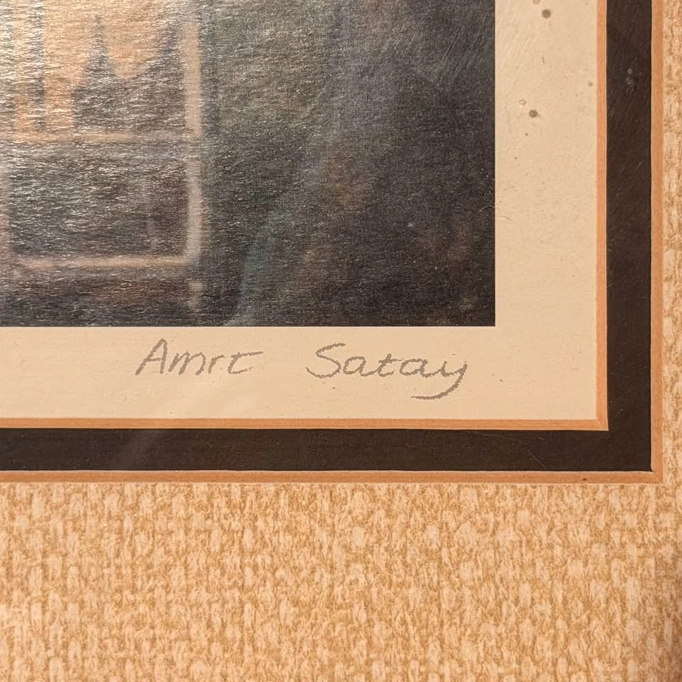 Vintage Indian Artwork in Carved Frame, Signed Amit Satay - photo 5