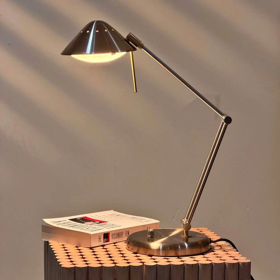 Vintage Silver and Gold Metal Architect Lamp