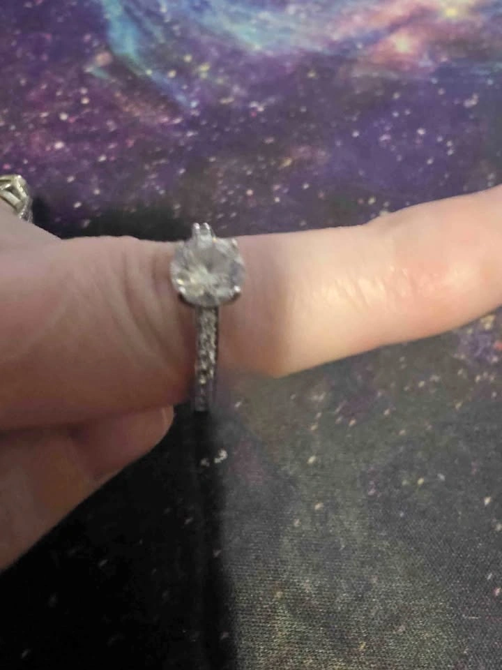 Silver Round Cut Solitaire Ring with Pave Band