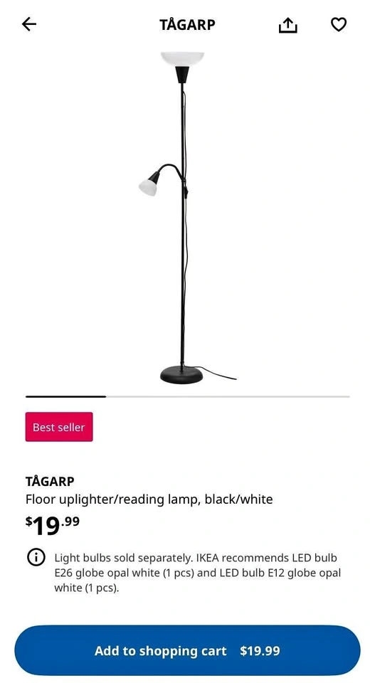 IKEA TAGARP Floor Uplighter/Reading Lamp, Grey