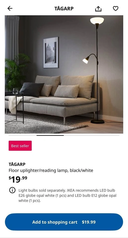 IKEA TAGARP Floor Uplighter/Reading Lamp, Grey - photo 2