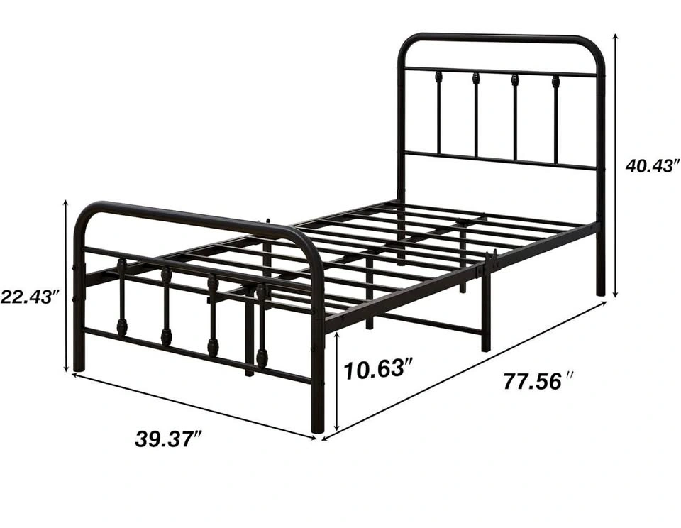 Twin Bed Frame with Vintage Headboard and Footboard