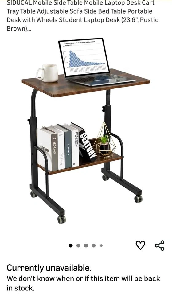 Adjustable Mobile C-Shaped Laptop Desk with Wheels Rustic Brown