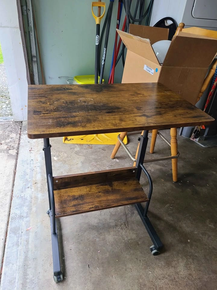 Adjustable Mobile C-Shaped Laptop Desk with Wheels Rustic Brown - photo 5