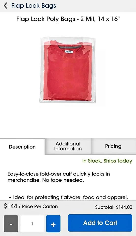 ULINE Flap Lock Poly Bags 14x16 2 Mil QTY 100