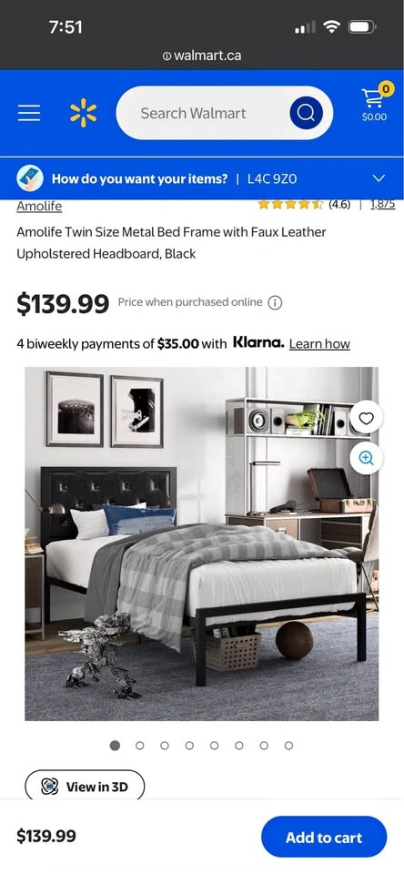 Open Box Twin Bed Frame - Black Faux Leather Headboard