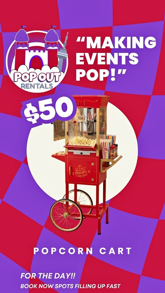 POPCORN MACHINE RENTAL – $50/DAY!